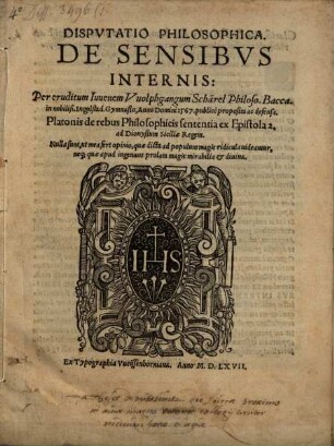 Dispvtatio Philosophica. De Sensibvs Internis