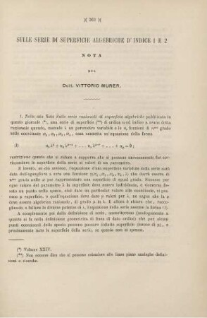 Sulle serie di superficie algebriche d' indice 1 e 2.