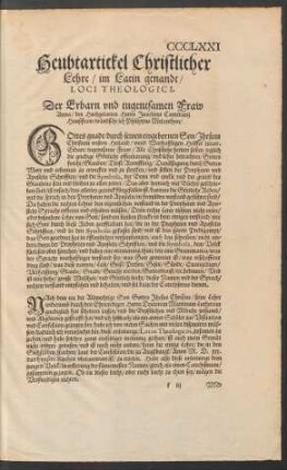 Heubtartickel Christlicher Lehre/ im Latin genandt/ Loci Theologici.
