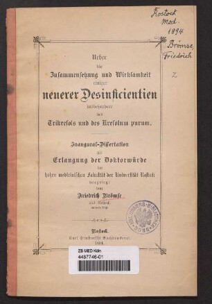 Ueber die Zusammensetzung und Wirksamkeit einiger neuerer Desinficientien insbesondere des Trikresols und des Kresolum purum