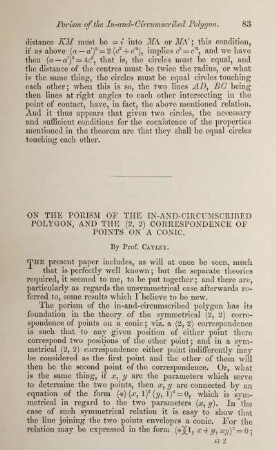 On the porism of the in-and-circumscribed polygon, and the (2,2) correspondence of points on a conic.