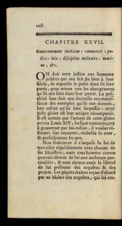 Chapitre XXVII. Gouvernement intérieur: commerce: police: loix: discipline militaire: marine, &c.