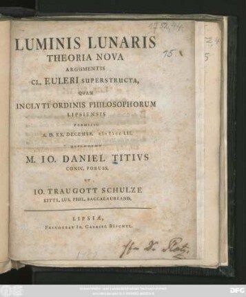 Luminis Lunaris Theoria Nova Argumentis Cl. Euleri Superstructa