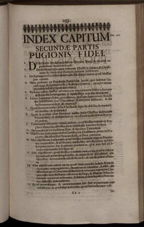 Index Capitum Secundae Partis Pugionis Fidei.