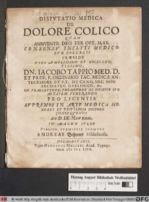 Disputatio Medica De Dolore Colico