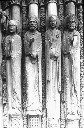Chartres, Kathedrale Notre-Dame, Westfassade, Mittelportal, rechtes Gewände, alttestamentarische Figuren