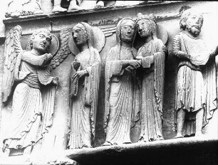 Chartres, Kathedrale Notre-Dame, Westfassade, Südportal, Detail des Türsturzes, Verkündigung