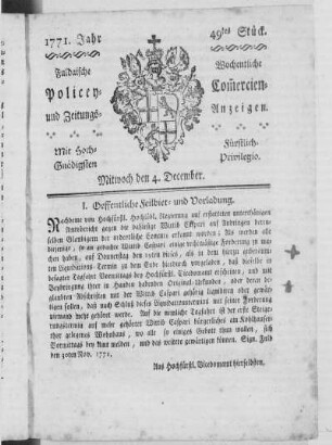 49tes Stück, Ausgabe vom 4. December 1771