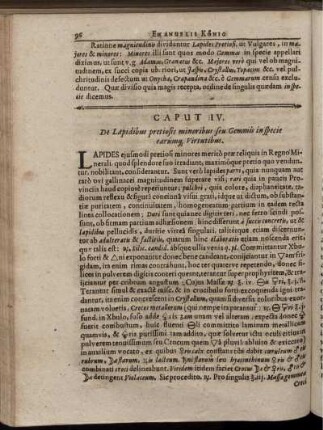 Caput IV. De Lapidibus pretiosis minoribus seu Gemmis in specie earumq[ue] Virtutibus.