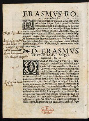 Erasmus Roterodamus lectori S.