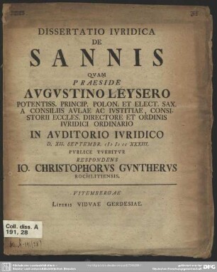 Dissertatio Iuridica De Sannis