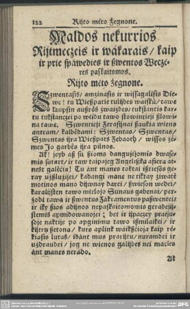 Maldos nekurrios Rijtmeczeis ir wakarais, kaip ir prie spawedies ir ßwentis Weczeres paskaitomos