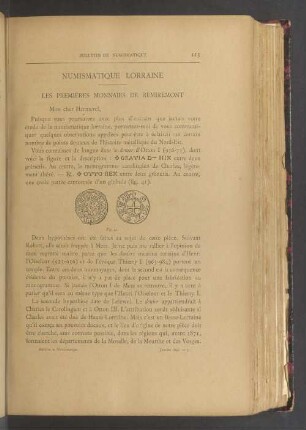 Numismatique lorraine. Les premières monnaies de Remiremont