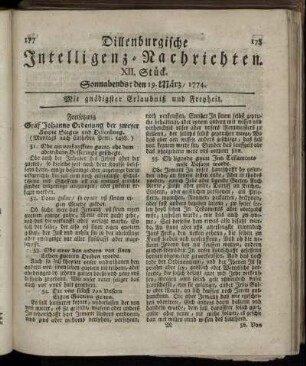 Sonnabends: den 19. März 1774.