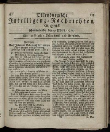 Sonnabends: den 19. März 1774.