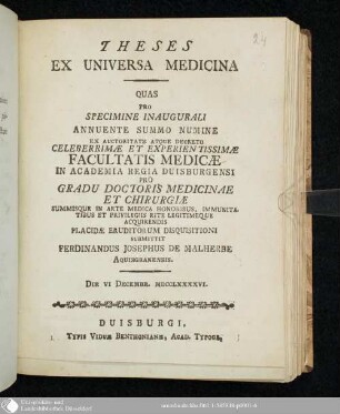 Theses Ex Universa Medicina