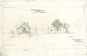 Gsaenger, Gustav; München - Großhadern, Ebernburgstr.; Ev. Notkirche, Reformations - Gedächtnis Kirche - Entwurf, Eingabeplan, Ostseite (Ansicht), Querschnitt