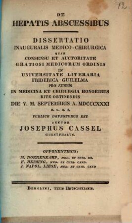 De hepatis abcessibus : Diss. inaug. med.-chir.