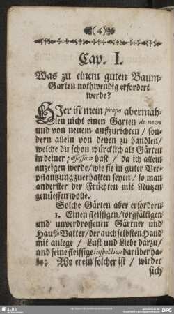 Cap. 1. Was zu einem guten Baum-Garten nothwendig erfordert werde?