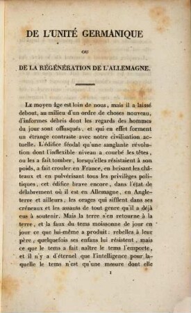 De l'unité germanique ou de la régéneration de l'Allemagne