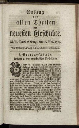 XLVI. Nachl. Coburg, den 16. Nov. 1754.