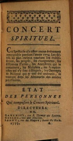 Les spectacles de Paris, ou calendrier historique & chronologique des théâtres, 24. 1775