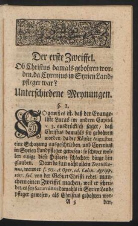 Der erste Zweiffel.