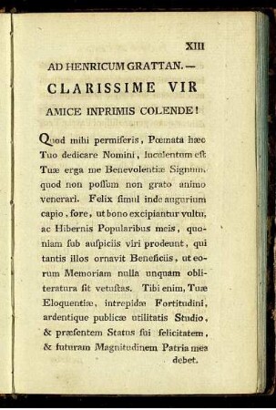 Ad henricum grattan. - Clarissime vir amice inprimis colende!