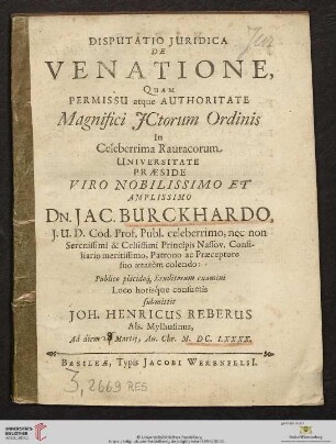 Disputatio Iuridica De Venatione