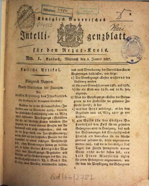 Königlich Bayerisches Intelligenzblatt für den Rezat-Kreis. 1827,[1] = Jan. - Juni
