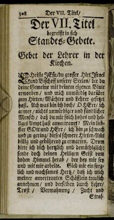 Der VII. Titel begreifft in sich Standes-Gebete.