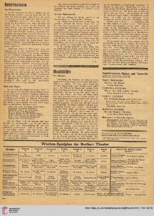 Beachtenswerte Bücher und Tonwerke / Wochenspielplan der Berliner Theater