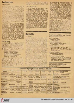 Beachtenswerte Bücher und Tonwerke / Wochenspielplan der Berliner Theater