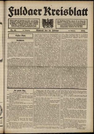 Erste Ausgabe vom Mittwoch, den 28. Februar 1912.