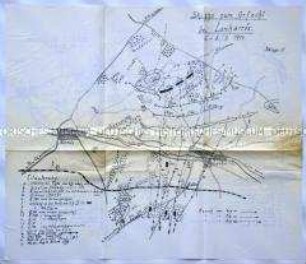 Handgezeichnete Skizzen zu den Kämpfen bei Connantray und Montépreux sowie bei Lenharrée (Marne) im September 1914