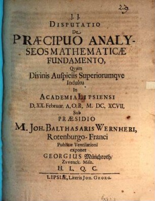 Disp. de praecipuo analyseos mathematicae fundamento