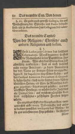Das neundte Capitel, Von der Religion, Clerisey, auch andern Religionen und Secten