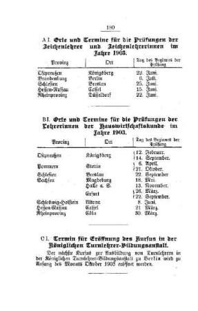 Termin für Eröffnung des Kursus in der Königlichen Turnlehrer-Bildungsanstalt