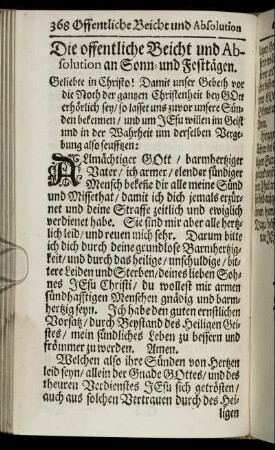 Die offentliche Beicht und Absolution an Sonn- und Festtägen.