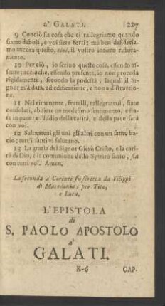 L'Epistola di S. Paolo Apostolo a' Galati