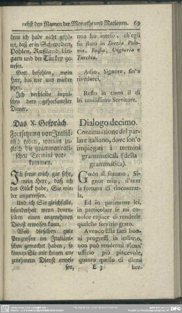 Das X. Gespräch. Fortsetzung von Italiänisch reden, worinn zugleich die grammaticalischen Termini vorkommen