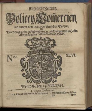 Nro. XLVI, Montags, den 15. Nov. 1745