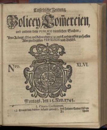 Nro. XLVI, Montags, den 15. Nov. 1745