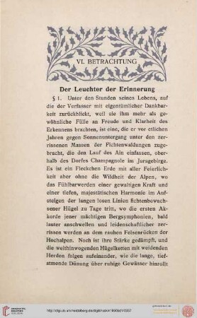 VI. Betrachtung. Der Leuchter der Erinnerung