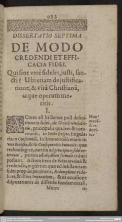 Dissertatio Septima De Modo Credendi Et Efficacia Fidei