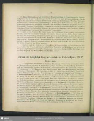 Lehrplan der Königlichen Baugewerkenschule