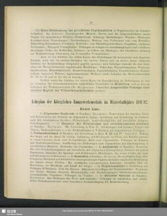 Lehrplan der Königlichen Baugewerkenschule