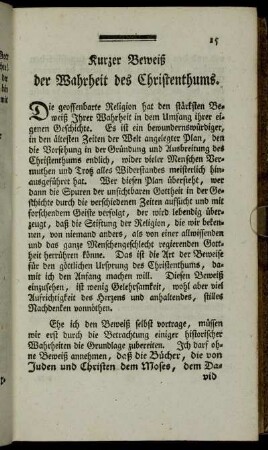 Kurzer Beweiß der Wahrheit des Christenthums.