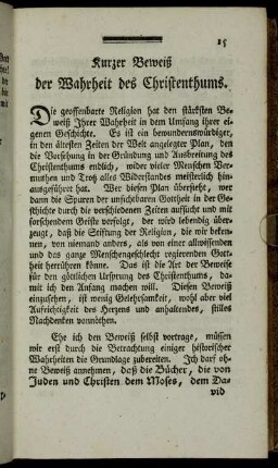 Kurzer Beweiß der Wahrheit des Christenthums.