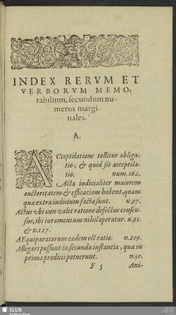 Index Rerum Et Verborum Memorabilium, secundum numeros marginales